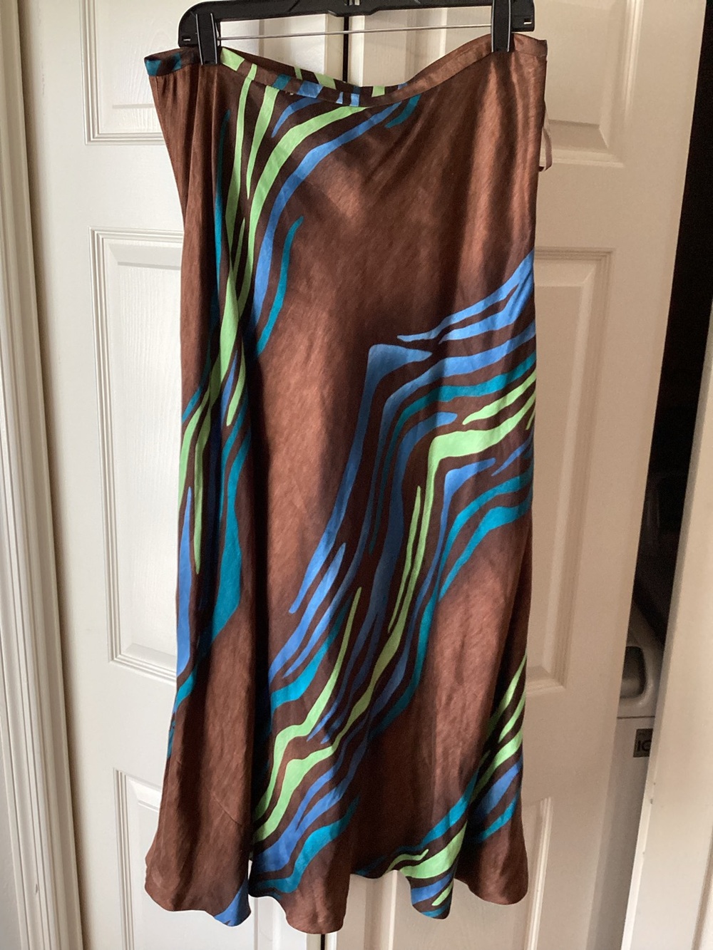 Valerie Stevens Brown Skirt with Blue and Green Wave Print